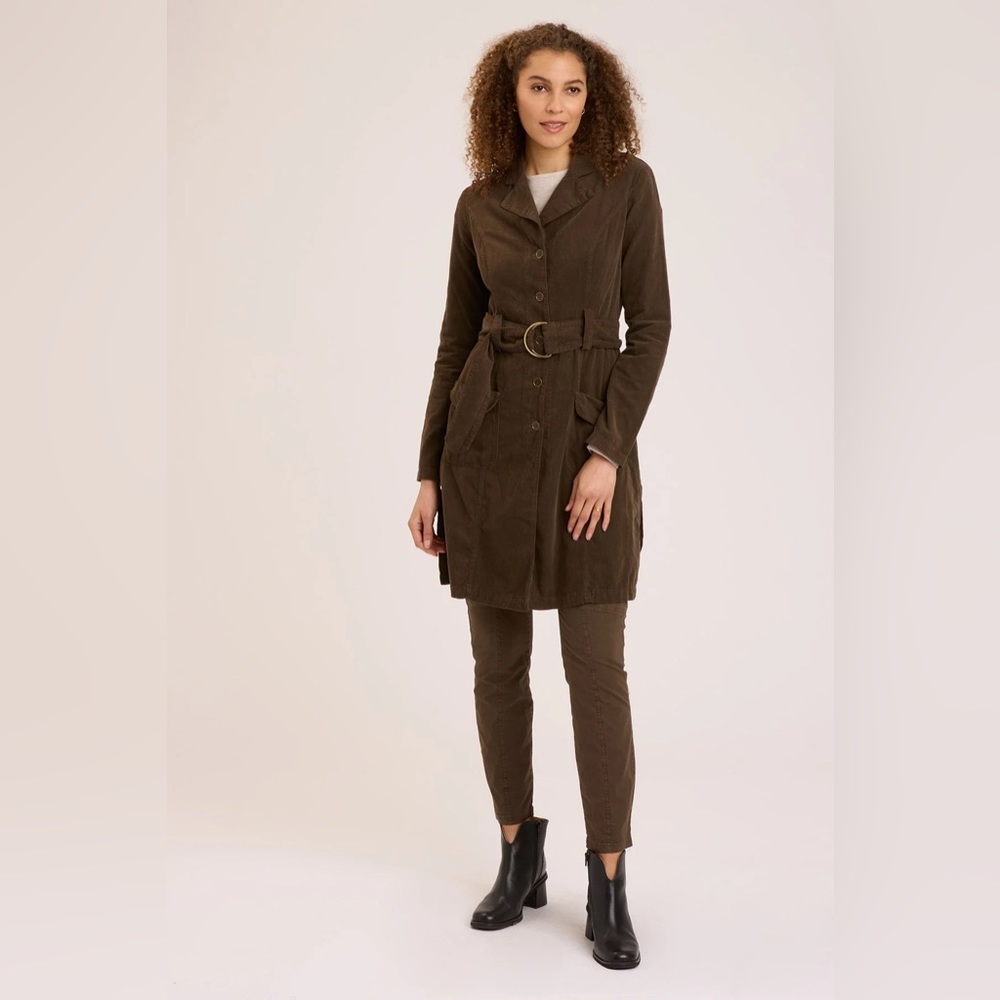 XCVI Belted Trench Coat Soft Corduroy, Boxwood Pigment